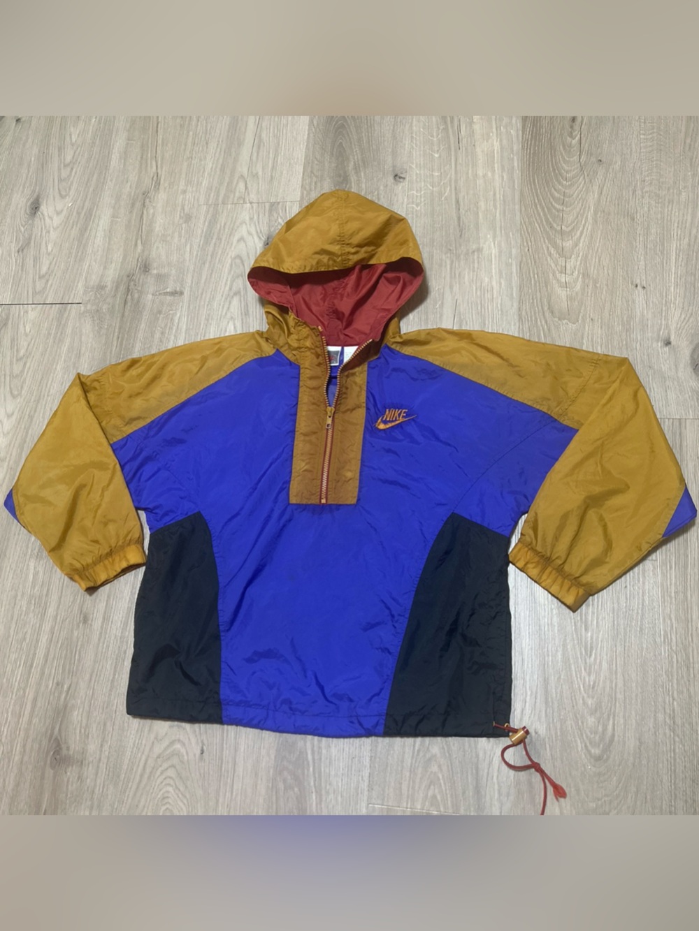 Vintage 80’s Nike Colorblock Pullover Windbreaker in Royal Blue, Mustard & Black